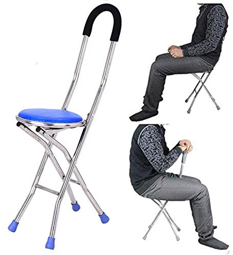 LYDBMYT Canne de Marche avec siège en Canne, Tabouret Pliant léger avec Quatre Pieds antidérapants, Chaise Canne de Marche pour Les Personnes âgées, Beau Paysage Bleu