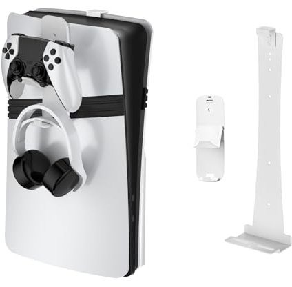 Console Wall Mount Kit For PS5Pro/Slim Game Console, Wall Mount Holder Bracket Vertical Display Stand With Controller Headphone Hanger Hook (White)