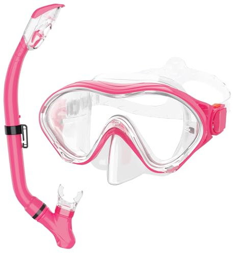 Snorkeling Gear for Kids with Foldable Silicone Full Dry Snorkel, Kids Snorkel Set Anti Leak Youth Junior Snorkeling Package Diving Mask Soft Tube with Mesh Bag Swimming Goggles