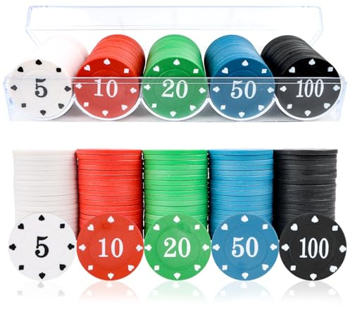 Encuryna Poker Chips,100 Stück Chips Kartendecks Pokerchips,Spielchips Wertmarken Karten Chips Box Pokerchips mit Wert Spiel Chips Game Chips mit Box für Party Home Casino Brettspiele
