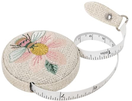 Hobby Gift Cinta métrica retráctil: 150 cm/60, diseño de abeja bordada con flores, sistema métrico e imperial dual, cubierta de tela de poliéster, cinta métrica de costura compacta y portátil