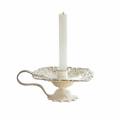 Loberon Kerzenhalter Wilexor, antikweiß | Antik Inspirierter Handleuchter, Filigrane Ornamente, Beeindruckendes Antik-Finish, für Stabkerzen, Kerzenständer, Eisen