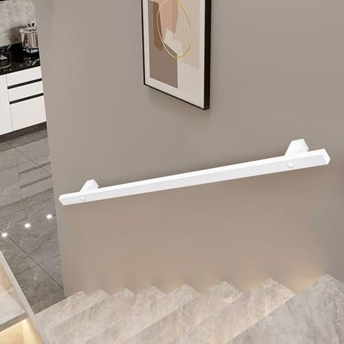 Lonmrrton Modern Staircase Handrail Banister White Metal Square Pipe Stair Railing for Indoor and Outdoor, 30cm-600cm Wall Balustrade Foot Rail Support Rod(1ft/30cm)