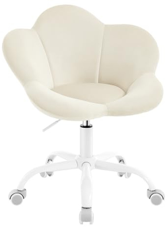 WOLTU Ergonomisk kontorsstol, ungdomsskrivbordsstol, blomformad sits, svängbar pall med ryggstöd och hjul, justerbar höjd, för toalettbord, sammet, beige, BS183be
