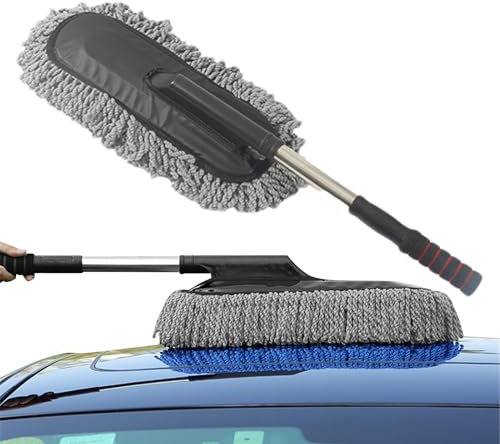 Plumero de coche - Mopa de lavado de coche con mango largo | Cepillo de microfibra multiusos para lavado de coches | Plumero extensible de mango largo para camiones, vehículos y limpieza del hogar