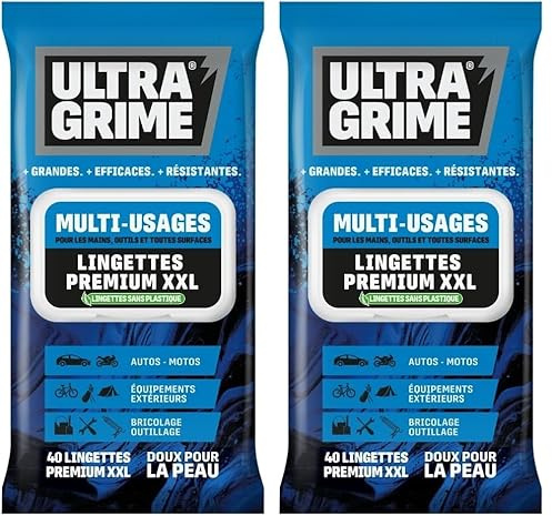UltraGrime L'Originale XXL 40 Grandes Lingettes Multi-Usages en Tissu - Lingettes Épaisses et Résistantes sans Plastique pour Saletés Tenaces sur Voitures, Outils, Lingettes de Nettoyage Robustes