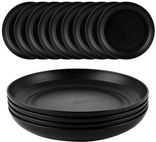 APACALI 18 Stück Plastikteller Mehrweg, 23CM unzerbrechliche Speiseteller, Kunststoffteller mehrweg, Picknickteller Schwarz Picknick, Camping, Garten, im Freien, Mikrowellen & Spülmaschinenfest
