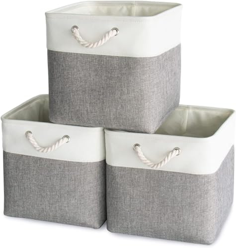 flaxarne Set di 3 Cubi Scatole Portaoggetti, Scatole per Armadio,Cesto portaoggetti Tessuto, per armadio, vestiti, giocattoli, attrezzi 28x28x28cm