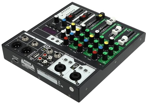 Mischpult Audio Mixer,4 Kanal DJ Mischpult,DJ-Controller-Sound-Mixer,4 Soundeffekte,48-V-Phantomspeisung,Eingebauten Bluetooth,für KTV zu Hause,Bühnenauftritte