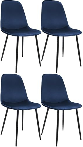 CLP Esszimmerstuhl 4er Set gepolstert Maryam, Küchenstuhl mit Rückenlehne, 150 kg belastbar für Küche, Wohnzimmer und Schlafzimmer | Farbe dunkelblau Material Samt