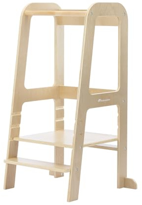 Bebeconfort Hoya, Torre Montessoriana Bambini e Bimbi Piccoli, 1,5-6 anni (10-30 kg), 3 Altezze Regolabili, Sicurezza Certificata, Torre di Apprendimento in Legno 6,2 kg, Design Durevole, Natural Wood