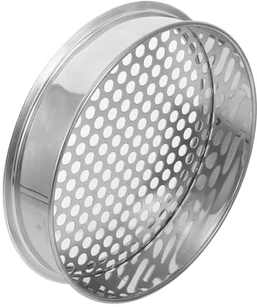 jojofuny Tamis à Terre Jardin 20 Cm Acier Inoxydable Rond Maille 9 Mm Outil de Tamisage du Sol Filtre Pierres Légumes Fruits Bac à Tamiser la Terre pour Jardinage et Compost