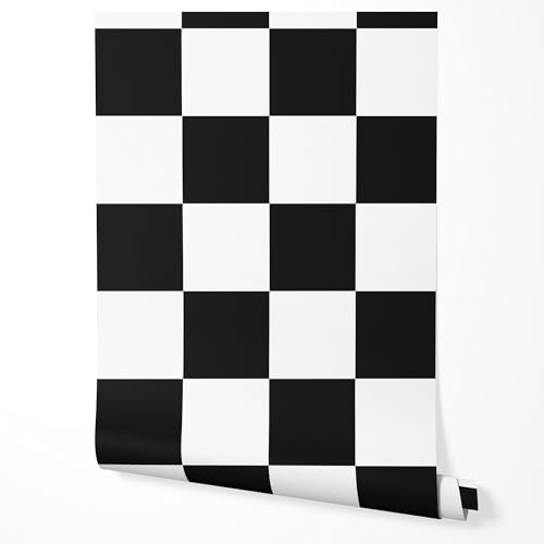 GP TONER Vliestapete Schwarz Weiß Kariert Schachbrett Muster Modern Tapete Wohnzimmer Schlafzimmer Küche Flur Wanddeko UV-beständige Tapete 5m x 0,5m