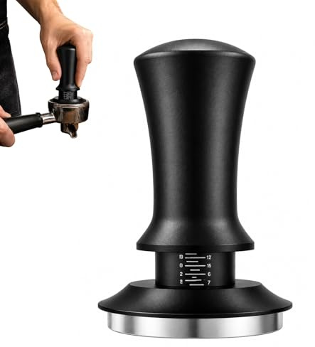 Coffee Tamper 54mm, Espresso Coffee Tamper 54mm, Coffee Tamper with Spring Loaded and Base, Coffee Press Tool, for Coffee Machine Accessories Barista with Scale(Black)