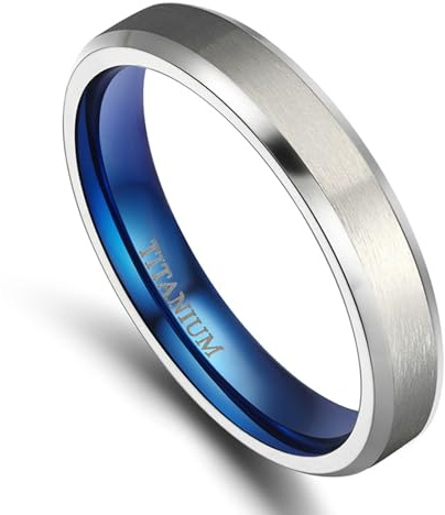 RDSGYZ Ringe für Frauen Männer Titan, Trauring Unisex 4MM 6MM 8MM Matt Bandring Verlobungsringe Eheringe Silber Blau Nickelfrei