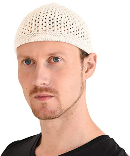 CHARM Stickad bomull skalle mössa Kufi islam bön hatt virkad mesh skalle mössa män huvudbonader för varje tid, Vit, En Storlek