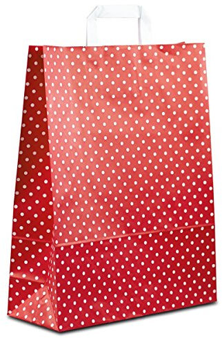 100x Papiertüten weiß 32+12x40 cm Motiv: Punkte | Papiertragetaschen mit Henkel | Kraftpapierüten | Papiertaschen mittel |HUTNER