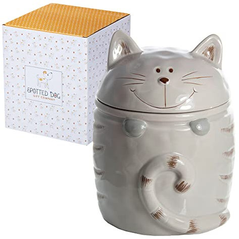 SPOTTED DOG GIFT COMPANY Biscuit Barrel Ceramic Cookie Jar with Lid | Large Novelty Cat Treat Jar & Biscuit Storage | Cute Cats Themed Kitchen Accessories & Decor, Gifts for Cat Lovers Women Men