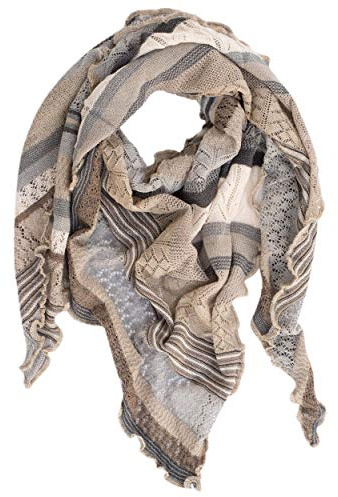 Invero, Foulard/Sciarpa triangolare in lana merino Kyra, 100% lana, sabbia, Groß (lange Seite 220cm, kurze Seiten 165 cm)
