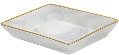BELLE VOUS Bandejas Decorativas Modernas Organizador Tocador - Cuenco Llaves Cerámica Mármol Gris 10,8 x 14 x 2,5 cm - Bandeja Recibidor Borde Cerámica Dorado para Baño, Cocina – Para Anillos y Velas