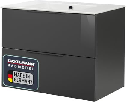 FACKELMANN Luna Badmöbel Set 2 Teile/Keramik Waschbecken/Waschbeckenunterschrank mit 2 Schubladen/Badschrank mit Soft-Close/hochwertige Möbel fürs Bad/Korpus & Front: Anthrazit/Breite: 80 cm