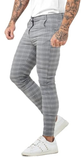 GINGTTO Pantalon Chino Homme Extensible Skinny Stretch Checkered | Super Stretch,Flexible Coupé,Plaid Pattern,Smart,Casual,Classique,Travail,Moderne