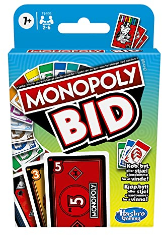 Monopoly Das Spiel Bid, Schnelles Kartenspiel für Familien und Kinder ab 7 Jahren (Dänisch/Norwegisch)