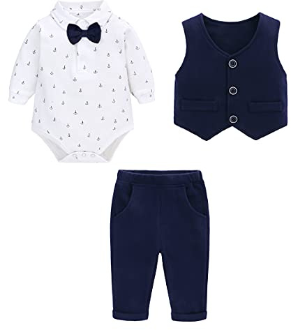 famuka Trajes de Bebé Chaquetas de Bebé Niño Bautizo Conjunto de Ropa de Bebé Boda Esmóquines (9 meses, Marina)