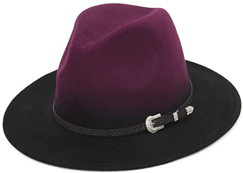 EOZY Fedora-Hut mit breiter Krempe und Gürtelschnalle, rot, 7/7 1/4