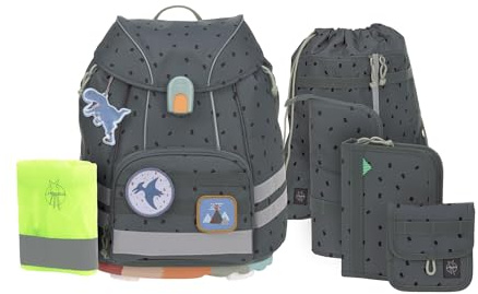 LÄSSIG Set di 7 zaini scuola per bambini/School Set Flexy Unique, Speckles anthracite