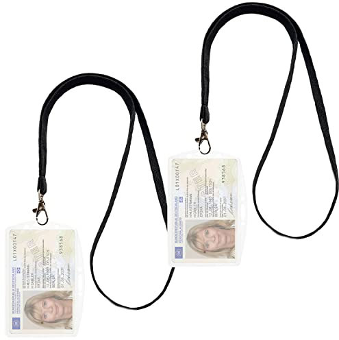 2x Ausweishülle aus Hart-PVC im Quer- & Hochformat + 2x Umhängeband - Schutzhülle für Ausweise & Karten im Scheckkartenformat (54 x 85 mm) - Platz für zwei Karten - mit zwei Langlöchern für Band