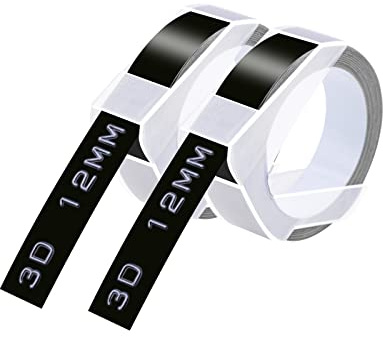Cruxer A898132 Lot de 3 rubans de gaufrage de rechange pour Dymo Omega 3D Blanc sur noir 12 mm x 3 m