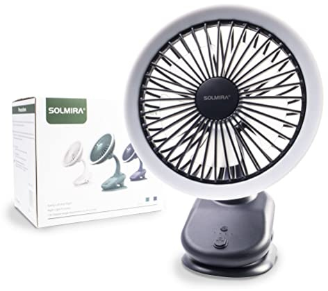 SOLMIRA Ventilador Portátil de Pinza con Batería Recargable USB Tipo C, Diseño de Interior y Exterior sin Cable, Azul Marino, con Luz Propia