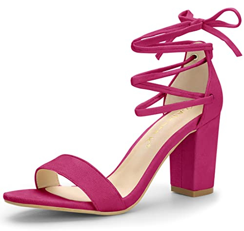 Allegra K Women Chunky Strappy Lace Up Heels Open Toe Sandal | Suede lace-up block heel sandals, Supportive mid-height heel, Wrap-around ankle tie design, Summer prom
