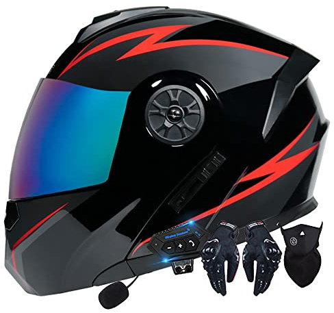 Motorcycle Helmet Flip-Up Modular Helmets with Bluetooth,DOT/ECE Approved Helmet Full Face Helmet Scooter Helmet Crash Helmet Double Anti-Fog Visors Ideal for Men Women
