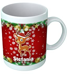 Overthetee Tazza Natale Personalizzabile Nome Donna Piccola Renna Neve Snow Simpatica Dolce Sweet Tazze Natalizie Personalizzate Idee Regalo
