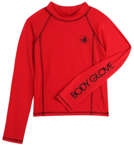 Body Glove Boys Swim Shirt - UPF 50+ Sun Protection Quicky Dry Long Sleeve Rash Guard for Boys Youth Kids Swimwear (5-14), Size 14, Red