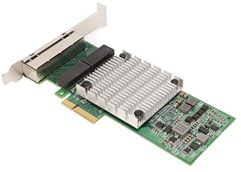 Septpenta PCIEx4 WLAN Karte, 4 Port RJ45 Schnittstelle, 1000 MBit/S Netzwerk, Verdickte Vergoldete Pins, Große Kühlkörper RJ45 Schnittstelle, Geeignet für I350 Chips
