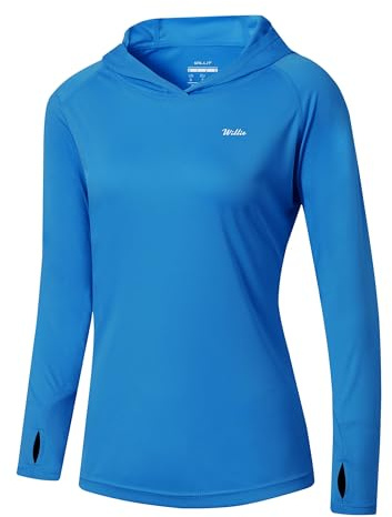 WILLIT Camiseta para mujer con protección solar UPF 50+, sudadera con capucha, camiseta de manga larga, senderismo, pesca, exterior, secado rápido, sudadera ligera