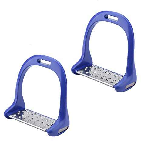 Cyrank Reitsteigbügel aus Edelstahl Mit Rutschfester Unterlage, Reitsattel aus Aluminium Mit Lackierung, Englischer Reitschutzsattel(Blau)
