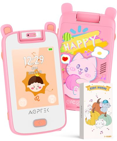 AGPTEK Smartphone Niños con Cámara Infantil, Música y Juegos, 32GB Teléfono de Juguetes con Pantalla Táctil, Dispositivo de Aprendizaje para Niños de 3-7 Años, Regalos para Niños, Rosa