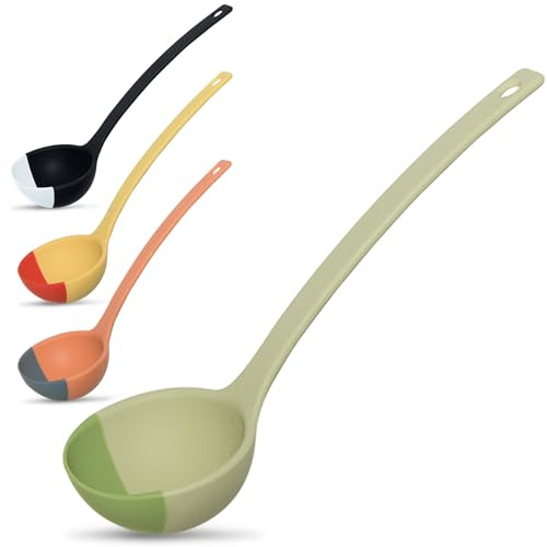 SCOUPS Silicone Spoon - Colorful Silicone Spatula Ladle with a Soft Top to Mold to Your Pots & Pans (Green/Grey)