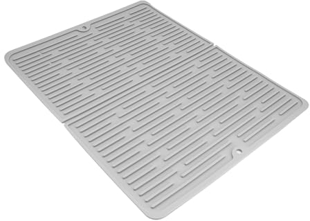 Silicone Draining Mat, 50X40CM Large Sink Drainer Mat, Non Slip Silicone Mat, Drainer Mat for Kitchen Sink, Draining Board with Drip Tray, Used for Pots, Dishes, Bowls, Cooking Racks, Etc (Grey)