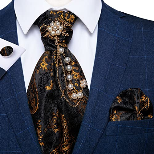 BONOOL Herren-Krawatten-Brosche-Set aus Seide, Klassische Vintage-Krawatte für Hochzeit, formelles Kleid, Anzug, Weste, Zubehör
