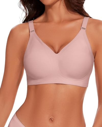 WOWENY Dam-bh utan bygel, push-up, bekväm sömlös behå, justerbar bygellös, bh, mjukt skal, bh, t-shirt, bh, mjuk comfit BH, ROSA, S