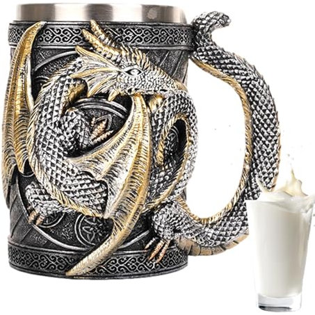 Dragon Medieval Stainless Steel Stein Tankard - Gothic Beer Cup for Dragon Collectors and Themed Decoration