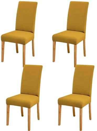 Gluhbirnen Stuhlhussen 4er Set, Stretch Abnehmbare Waschbar Stuhlbezug, Hussen für Stühle, Stuhlbezug Sitzfläche, Geeignet für Hotels, Bankette, Restaurants, Familien, Kurkuma