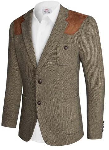 PJ PAUL JONES Giacca formale da uomo in tweed a spina di pesce con due bottoni in misto lana, S