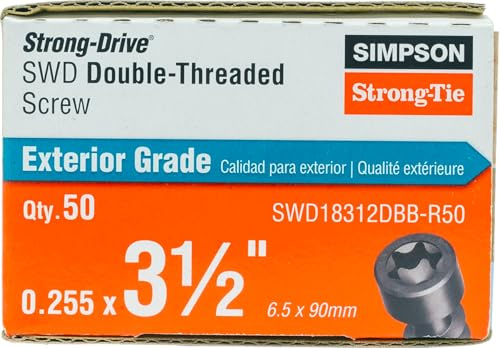 Simpson Strong-Tie SWD18312DBB-R50 Strong Drive SWD Double-Threaded Screw — 0.180-in. x 3-1/2-in. T30, Black (50-Qty)