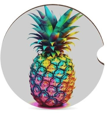 Auto-Untersetzer, rutschfest, saugfähig, farbige Ananas, Auto-Getränke-Untersetzer, Universal-Auto-Getränkehalter, Zubehör mit Korkboden, 6,6 cm, 2 Stück